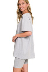 Zenana Cotton Round Neck Top & Biker Shorts OutfitFlow